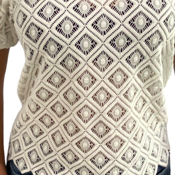 EXPRESS Women lace Puff Sleeve White Top Shirt Blouse Victorian Small - Picture 9 of 11